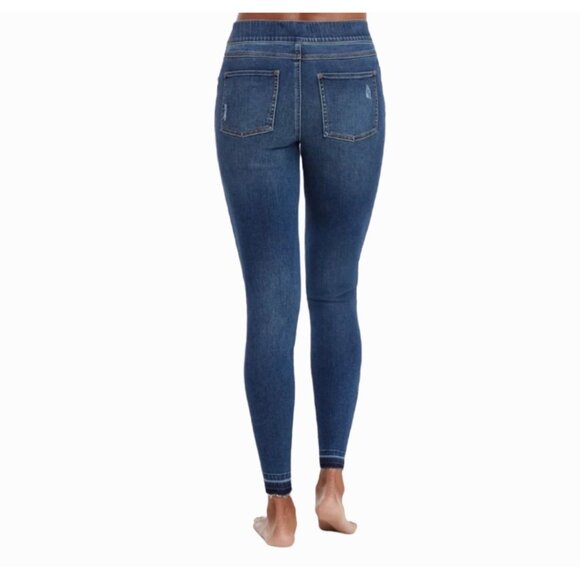 Spanx Distressed Denim Ankle Leggings Raw Hem Medium Wash Size S - Picture 2 of 11